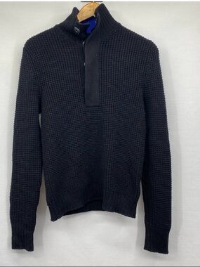 Club Monaco Black Ribbed Henley Snap Merino Wool Sweater